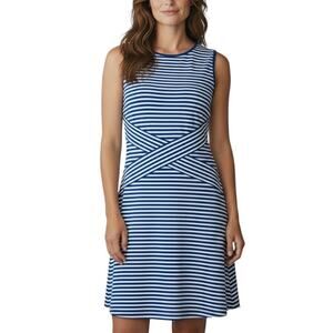 Trulli Women's A-line Dress round Neck Sleeveless Blue White Stripe Size Large